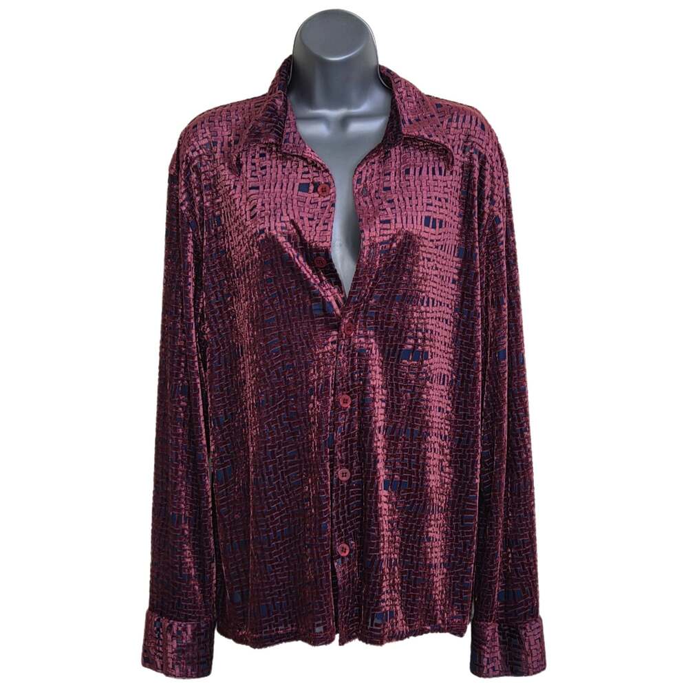 Positano by Charles Lapson Vintage Women's Button-Up Shirt Burgundy L